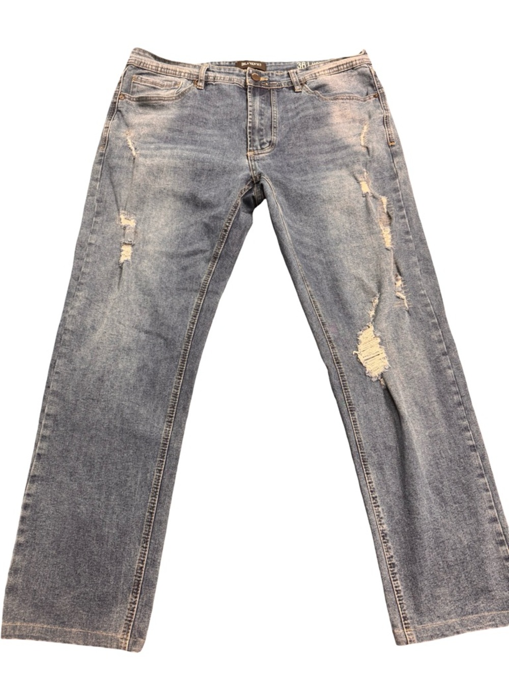 Blank NYC Men's Light Blue Distressed Straight Jeans - Casual Relaxed Fit 36/ 28